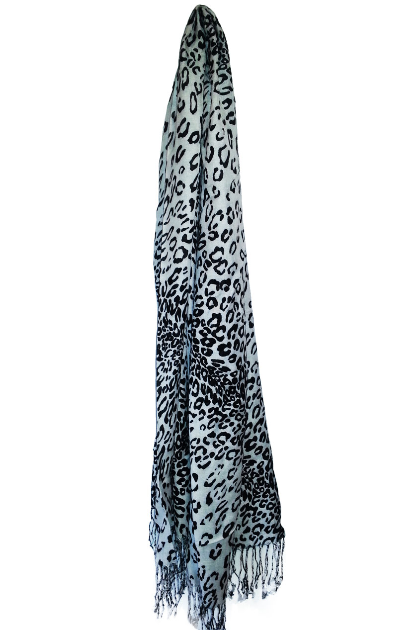 Scarf in White and Black with dotted Leopard Pattern
